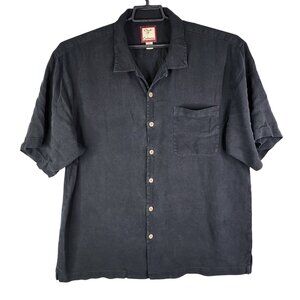 Mens Club Cabana Black Silk Button-Up Shirt Short Sleeve Size XL